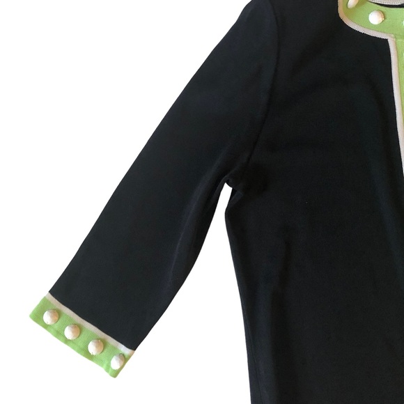 Ming Wang Black Knit Cardigan with Lime Green Trim and White Bead Accents - Picture 6 of 16